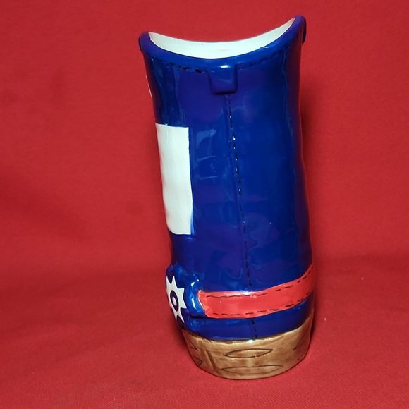 Dining Style Utensil Holder Blue Boot Ceramic Texas Lone Star - Picture 4 of 12